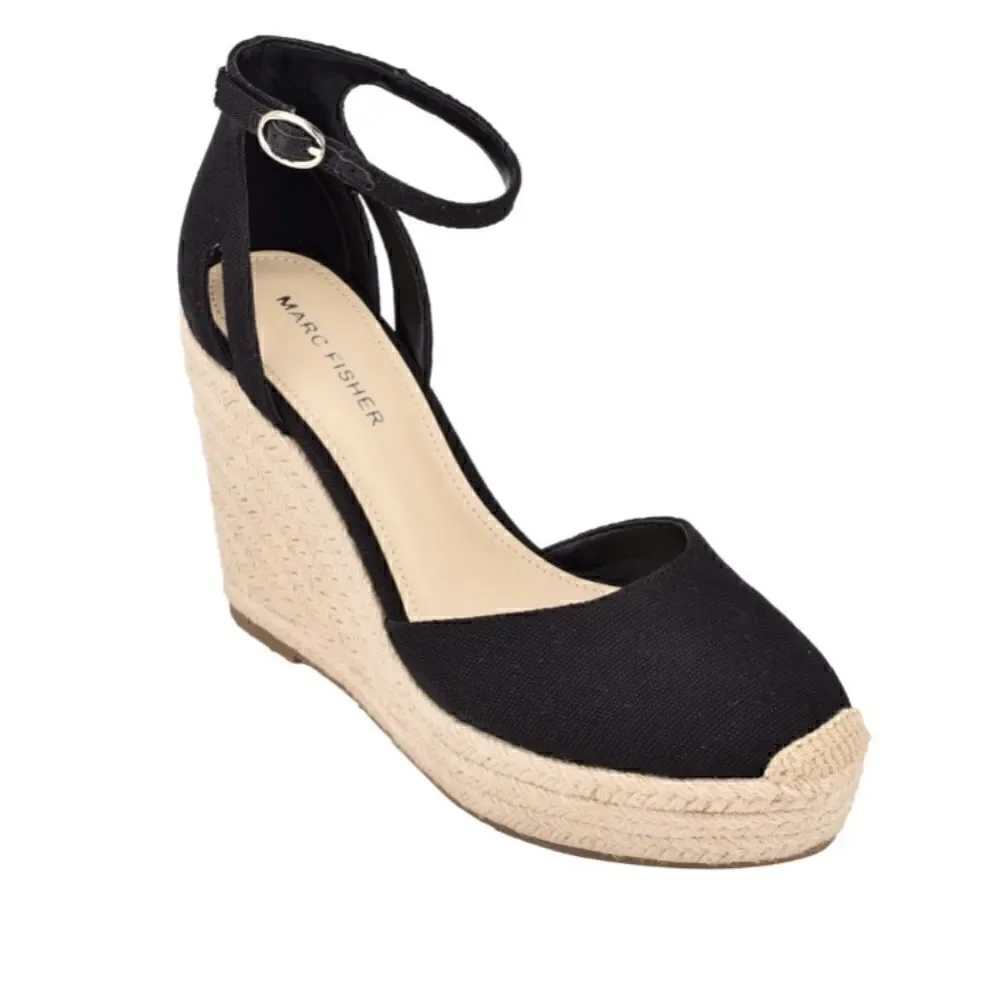 Marc Fisher Teelan Esapdrille Wedge Sandals Black